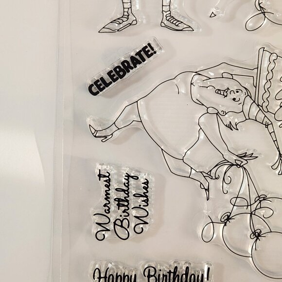 #63 Stamp Set Funny Lady Man Birthday Balloons Confetti - Picture 5 of 7